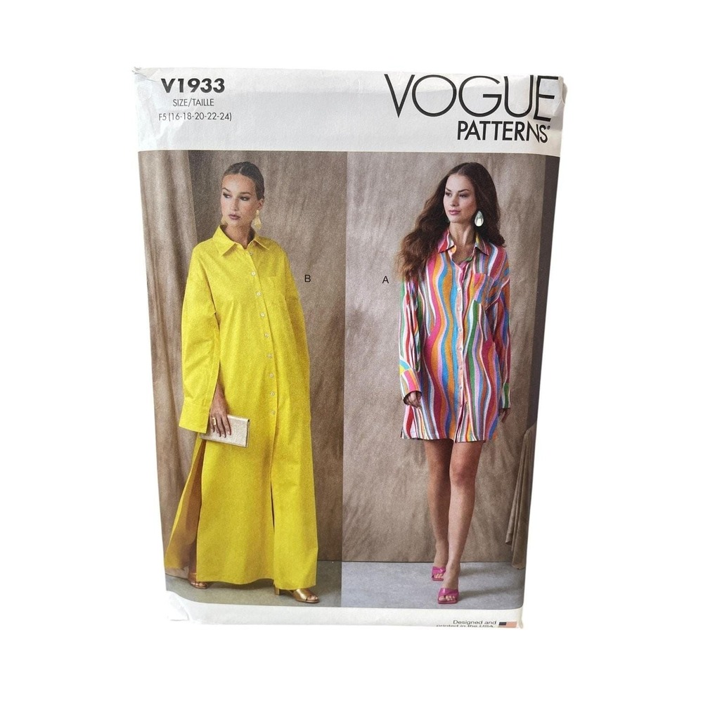 Vogue Patterns V1933 Shirt Dress F5 (16-18-20-22-24) Modern Button-Front‎